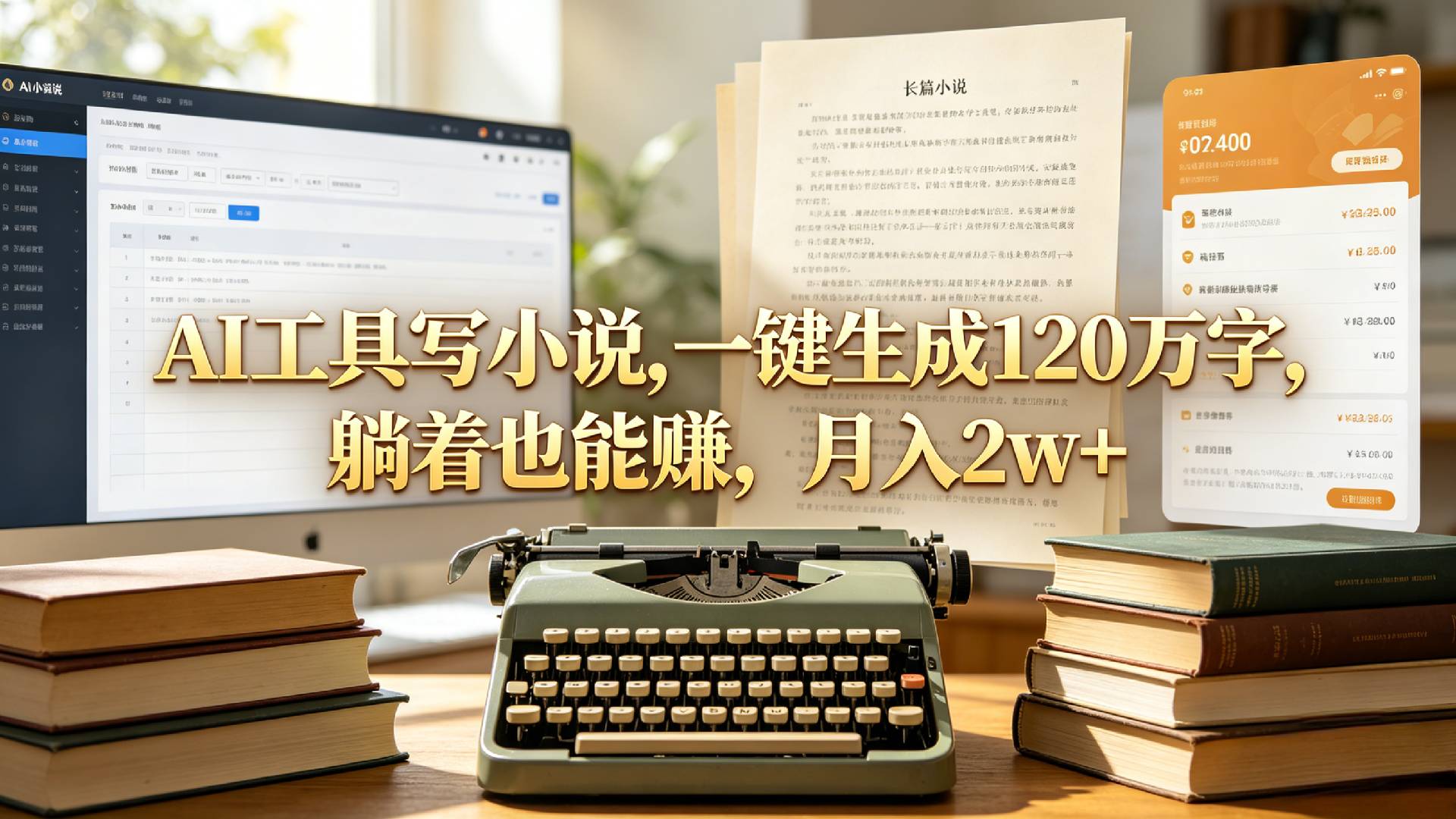 AI工具写小说,一键生成120万字，躺着也能赚，月入2w+！风钥吧-网创项目资源站-副业项目-创业项目-搞钱项目风钥吧